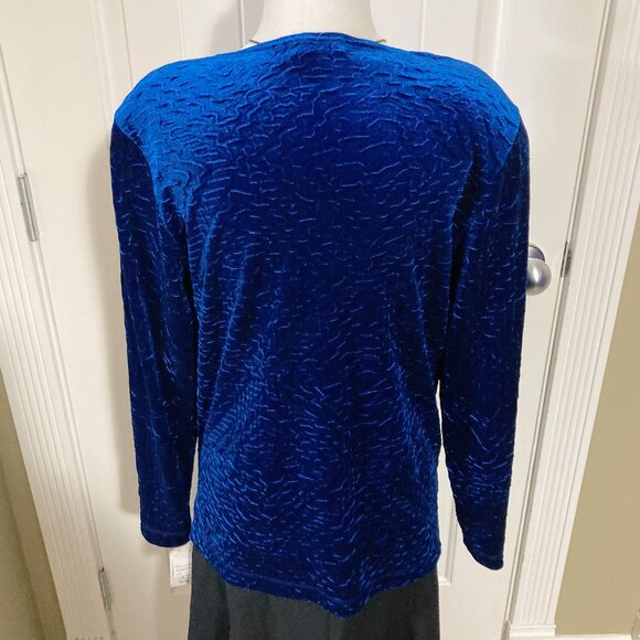 PICADILLY NWT Royal blue velvet long sleeve shirt ~ Vintage MEDIUM LARGE top - Picture 14 of 14